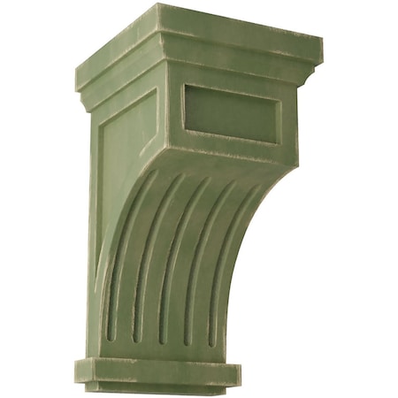 Ekena Millwork 7"W x 7 1/2"D x 13"H Fluted Wood Vintage Decor Corbel, Restoration Green CORWD07X07X13FLGR